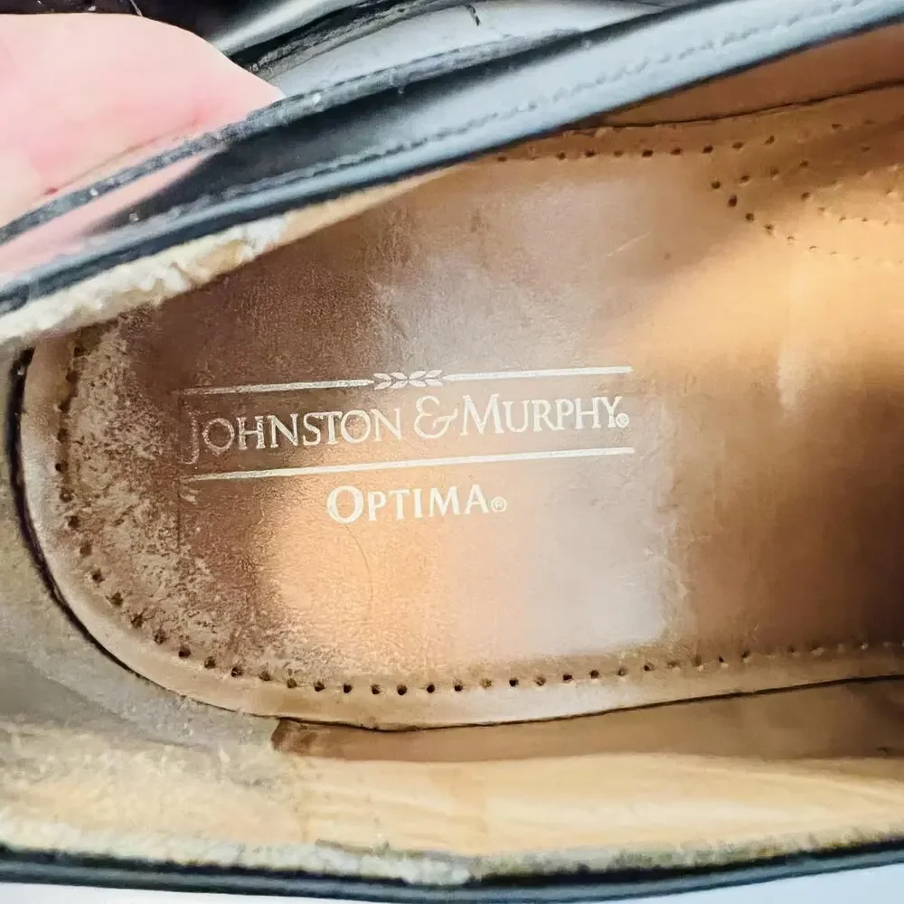 Johnston & Murphy Shoes Mens 12 Black Leather Optima Wingtip Oxford Dress Brogue